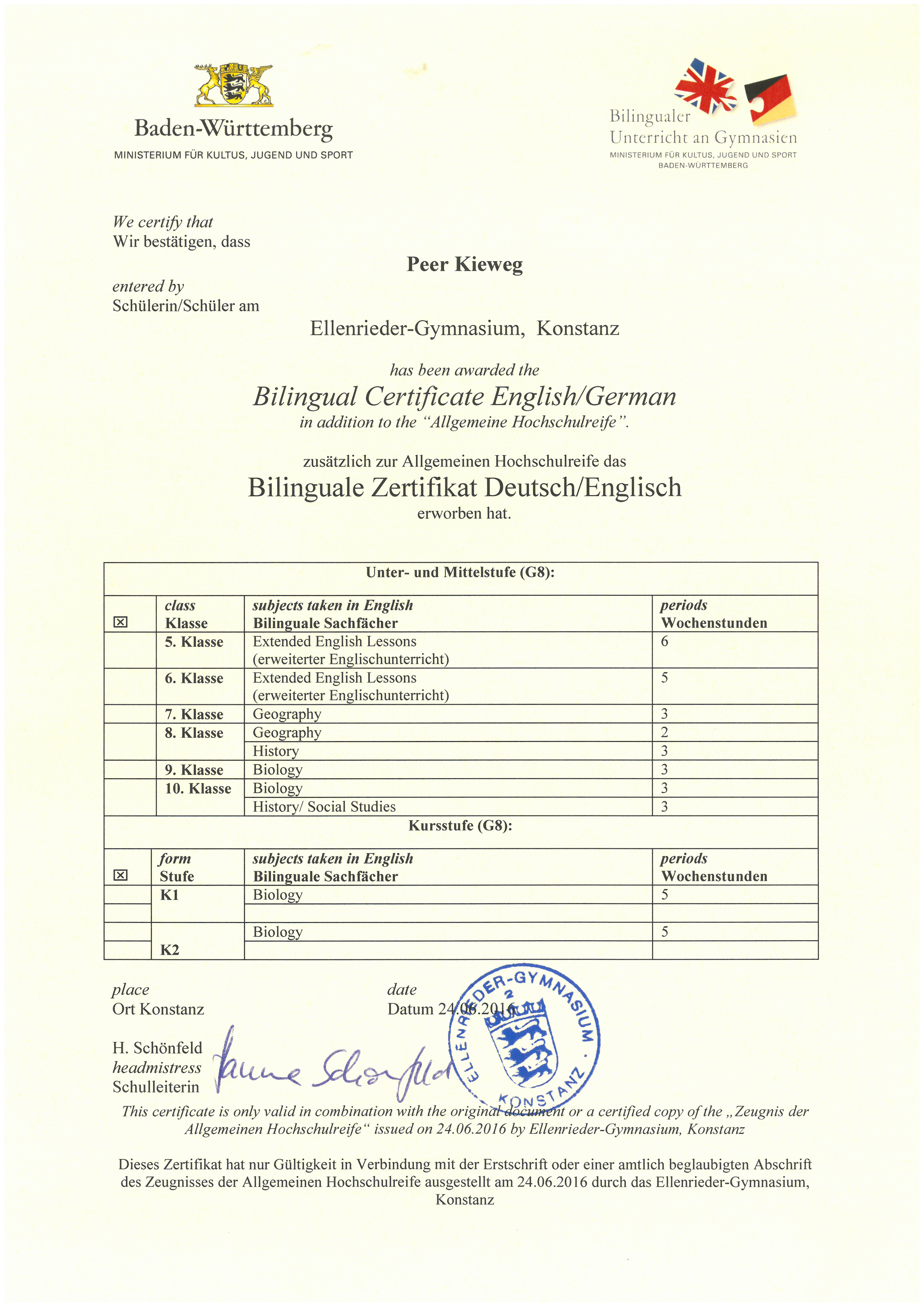 Bilinguales Zertifikat