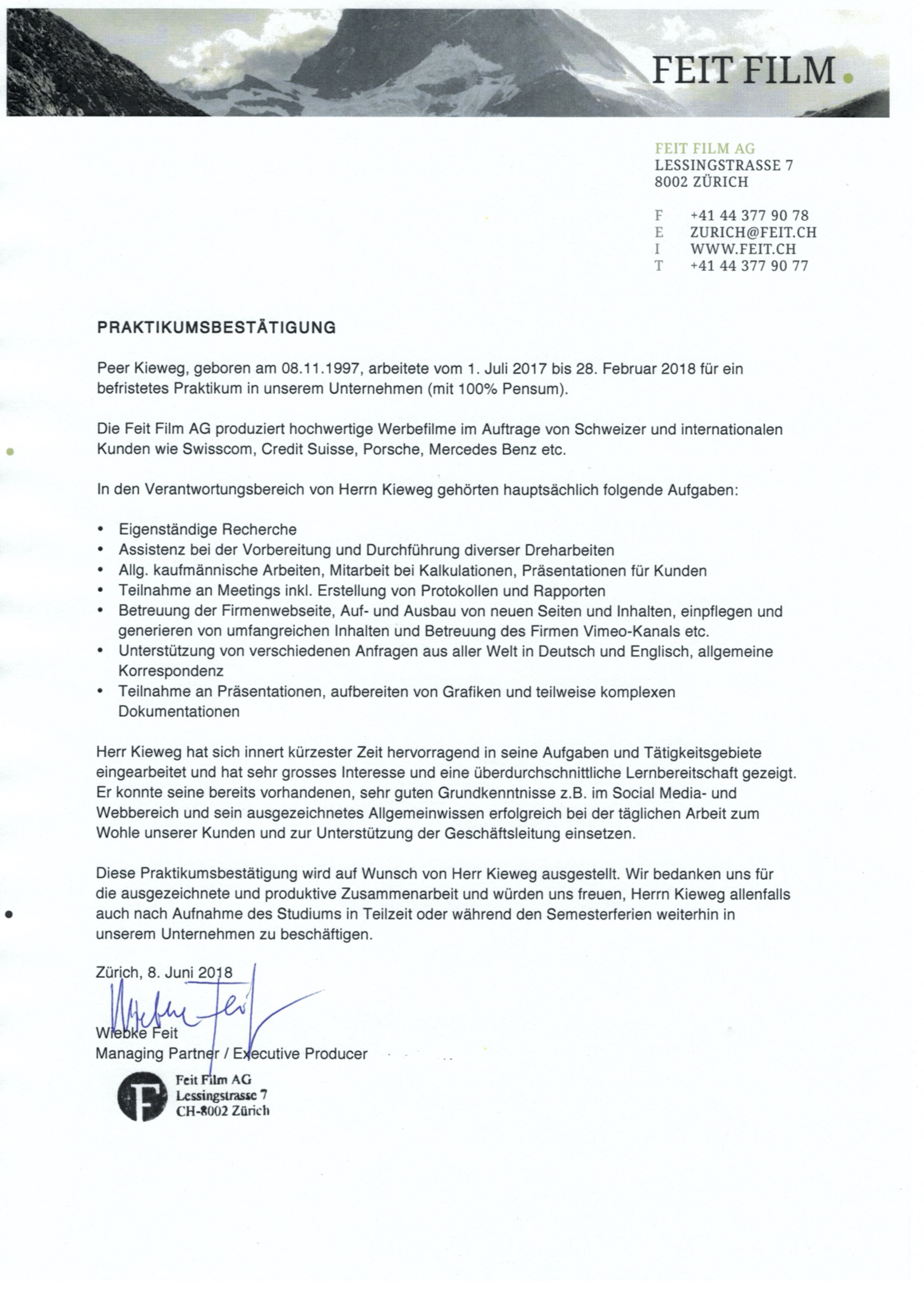 Praktikumszeugnis Feit