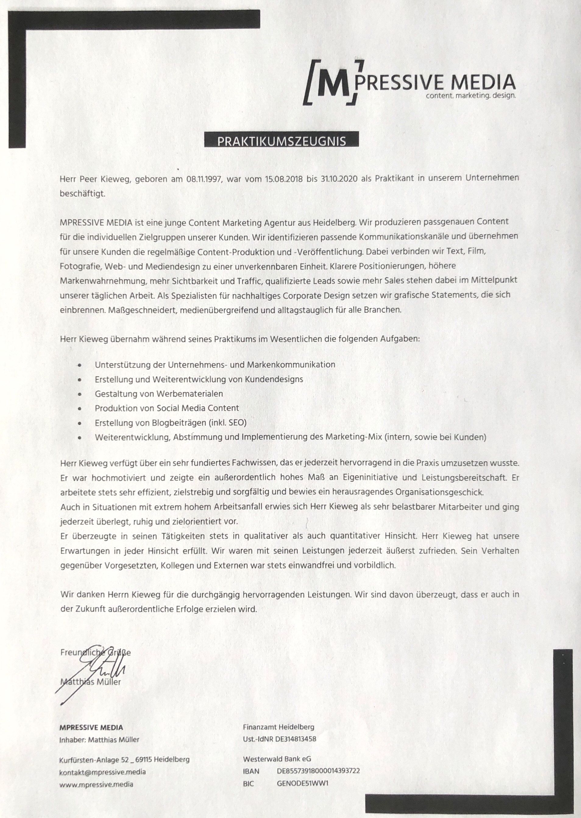 Praktikumszeugnis MPressive Media