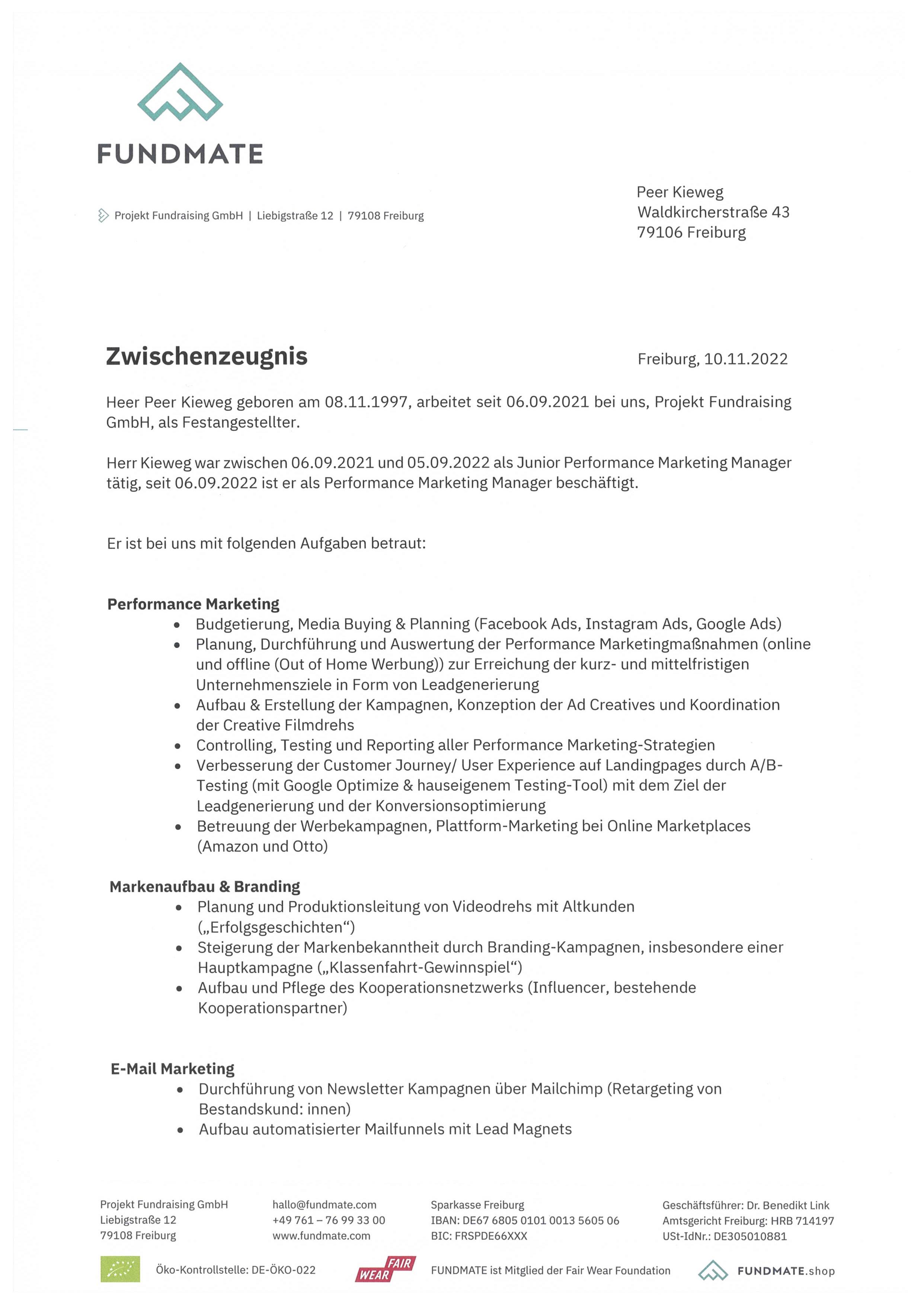 Zwischenzeugnis Fundmate